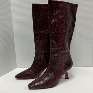 Sam Edelman ‘SAMIRA’ Snakeskin Print Leather Mid Calf Kitten Heeled Boots Size 5